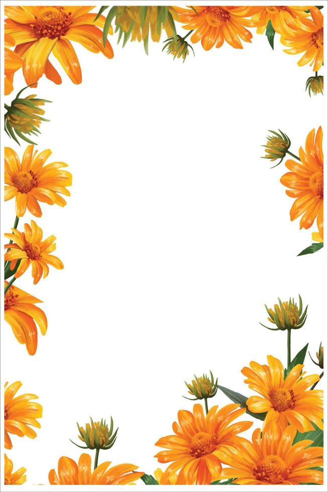 marco de flores de manzanilla amarilla, papel tapiz floral de gerbera, ilustración de vector de ventilación