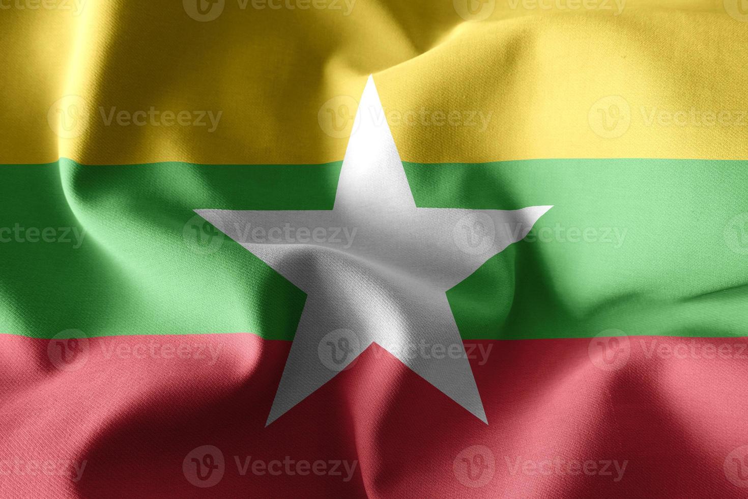 3d rendering waving silk flag of Myanmar photo
