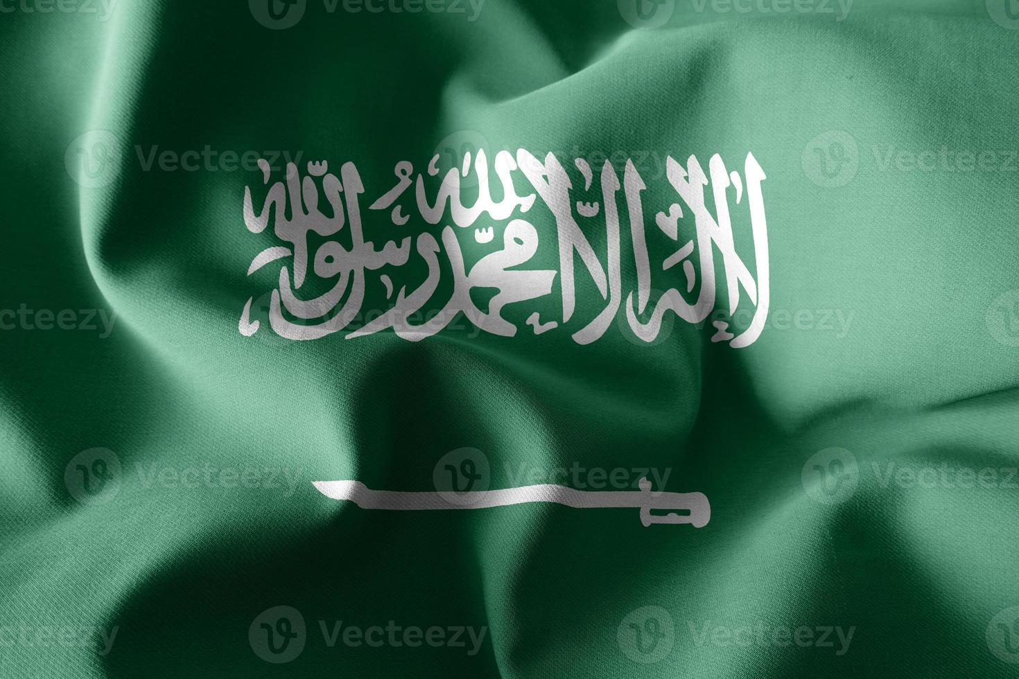 Representación 3d ondeando la bandera de seda de arabia saudita foto