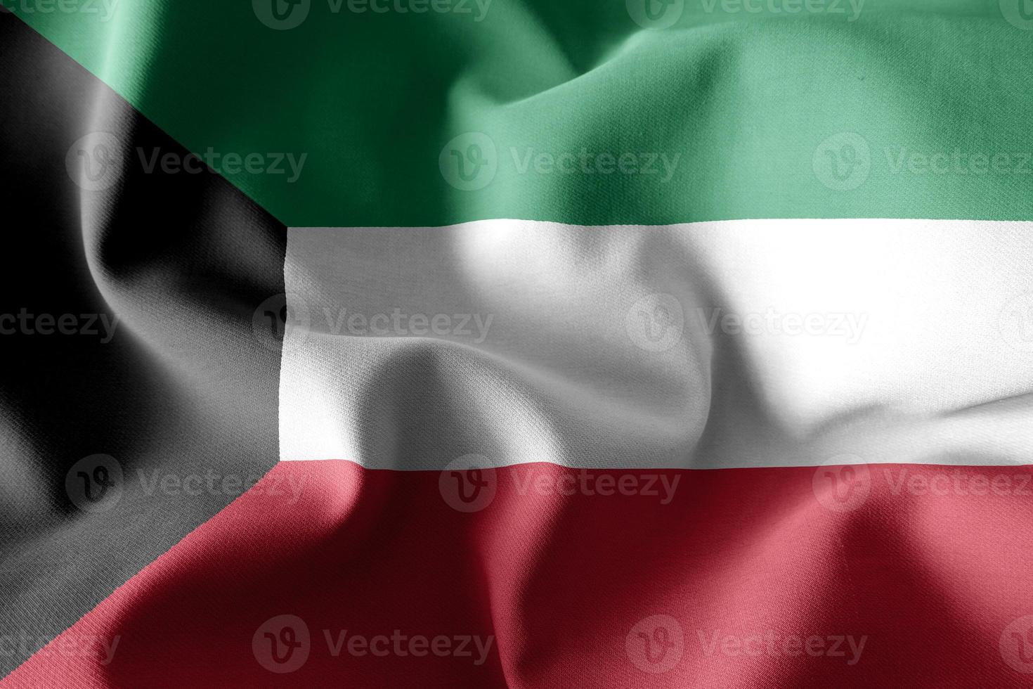 Representación 3d ondeando la bandera de seda de kuwait foto