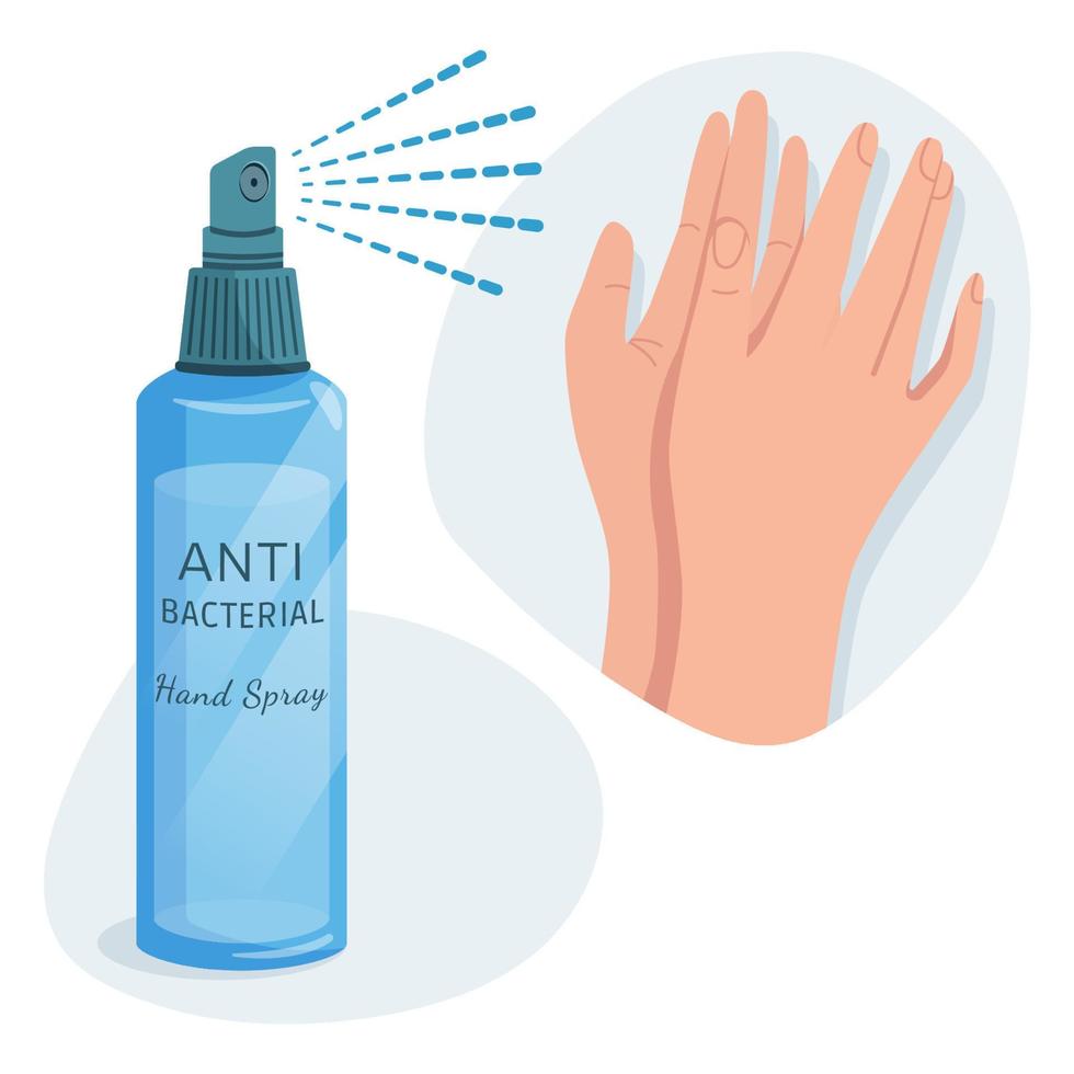 Alcohol  hygienic spray,  liquid antiseptic for hands. Sanitizer to protect against germs, bacteria and viruses. Skin care. Antibacterial formula.Vector illustration for medical design. vector