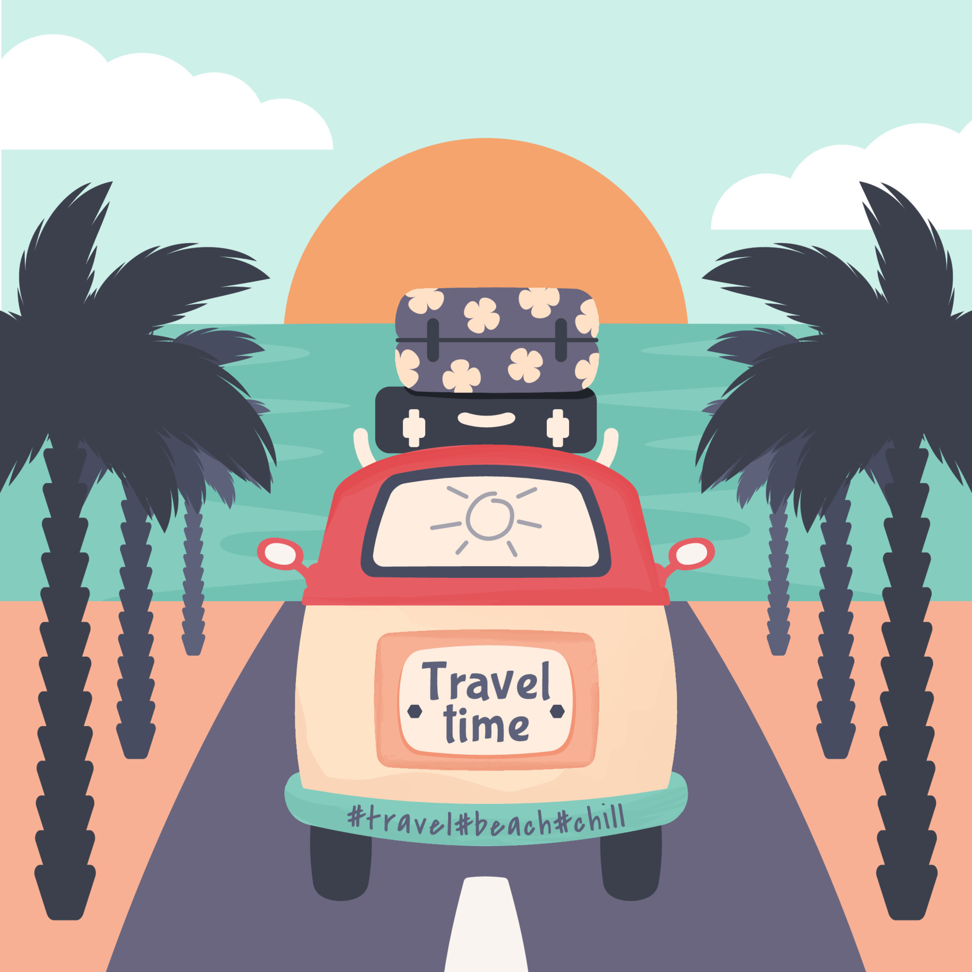 Bus camper with bags driving down road to the sea or ocean. Family car trip. Summer beach background. Travel by minibus concept. Vector cartoon flat illustration 11448052 Vector Art at Vecteezy Bus camper with bags driving down road to the sea or ocean. Family car trip. Summer beach background. Travel by minibus concept. Vector cartoon flat illustration 11448052 Vector Art at Vecteezy