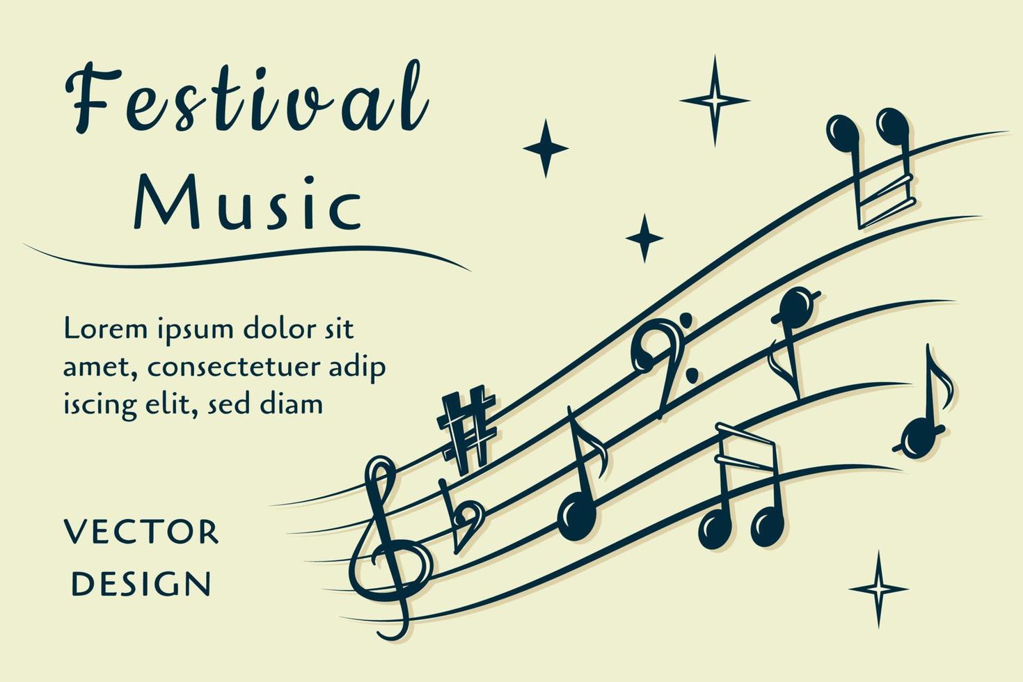 Festival music banner. Classic music background with musical notes, treble clef for flyer design, poster, concert, party. Vector illustration.