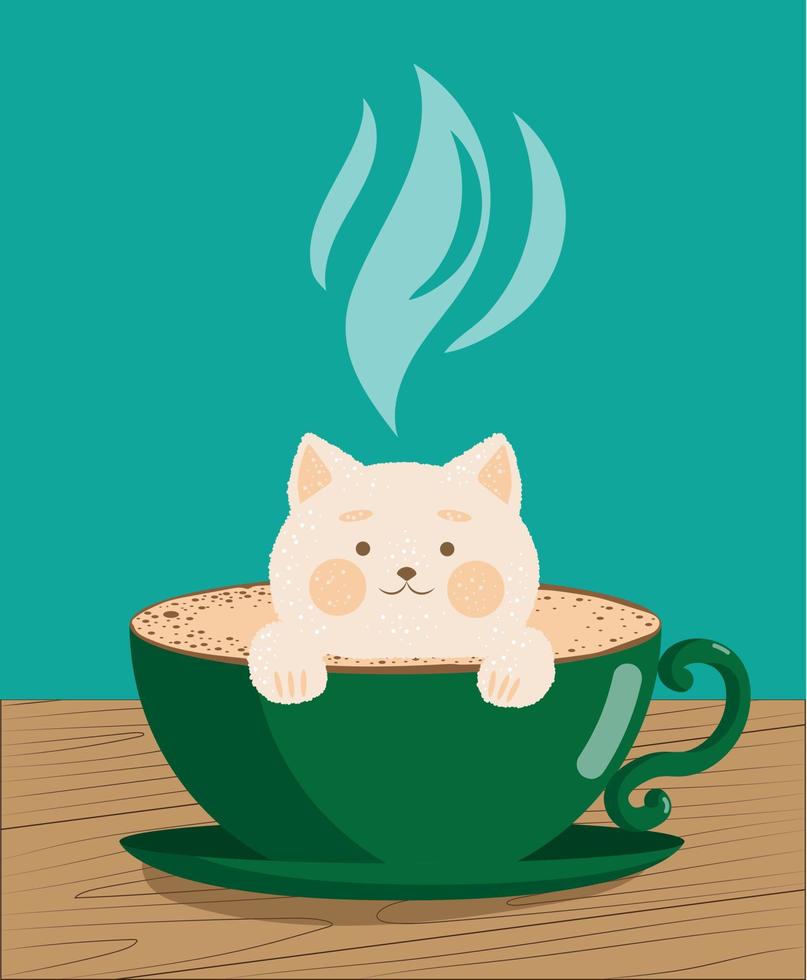 a cup of coffee with foam in the form of a cat vector