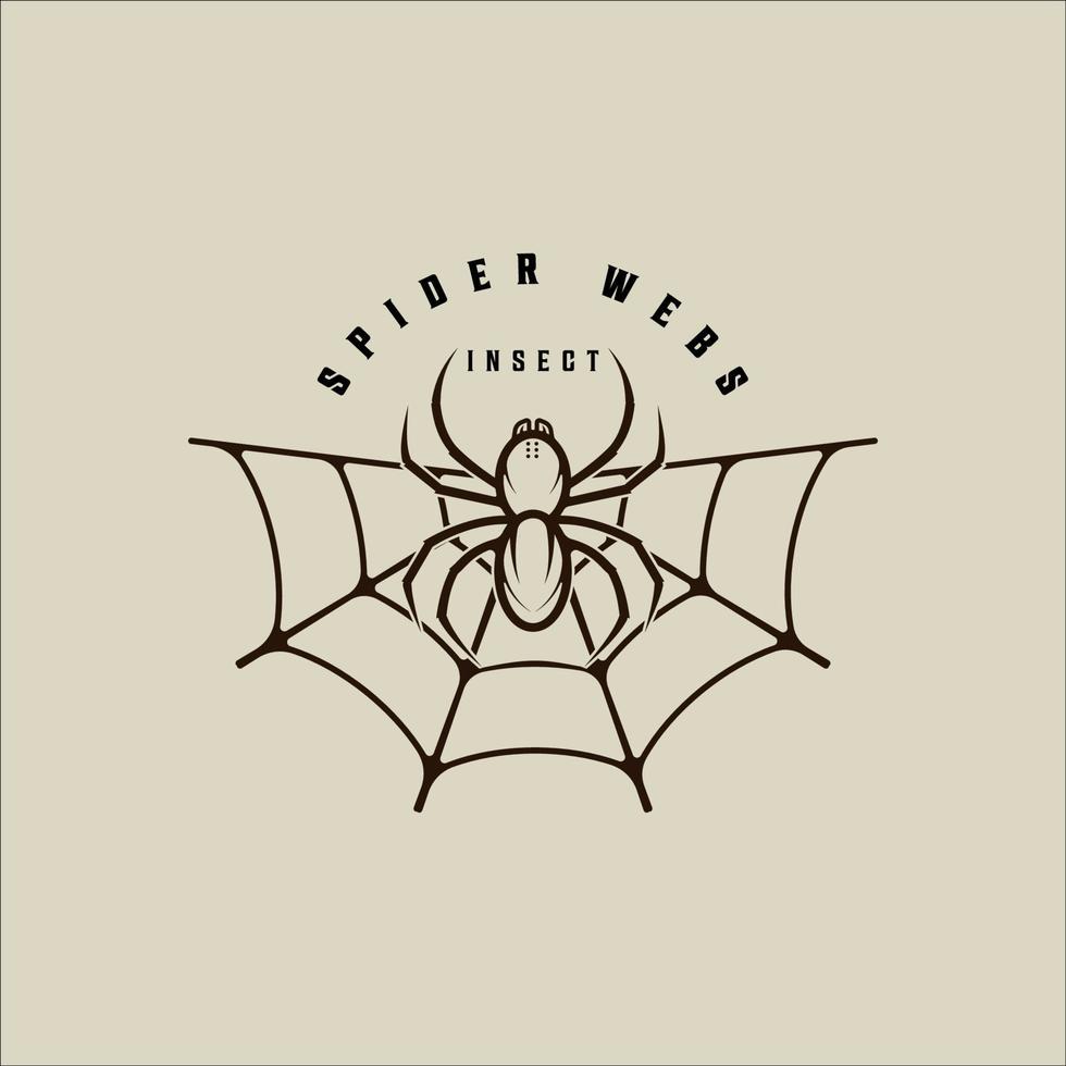 telas de araña logo línea arte vintage simple minimalista ilustración plantilla icono diseño gráfico. signo o símbolo de artrópodos de insectos para la naturaleza y la vida silvestre con estilo tipográfico vector