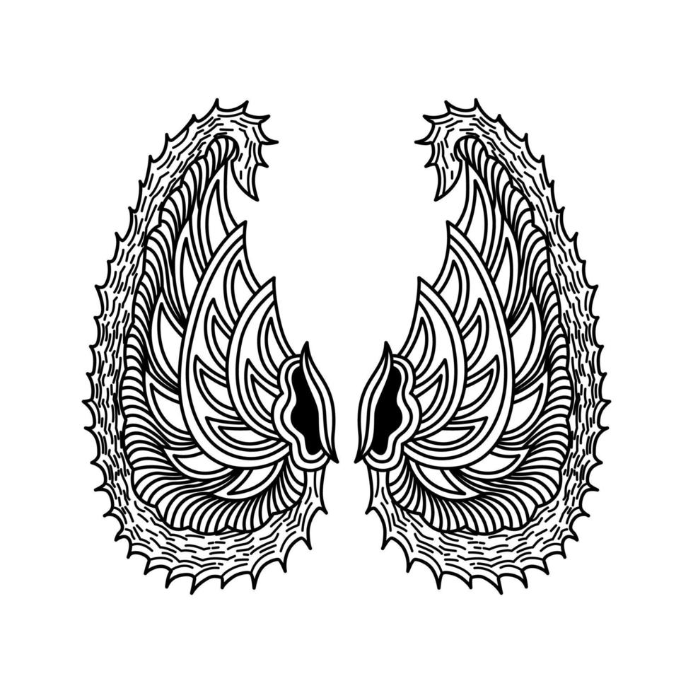 Batik Artistic Design Drawing Wings Vector Design