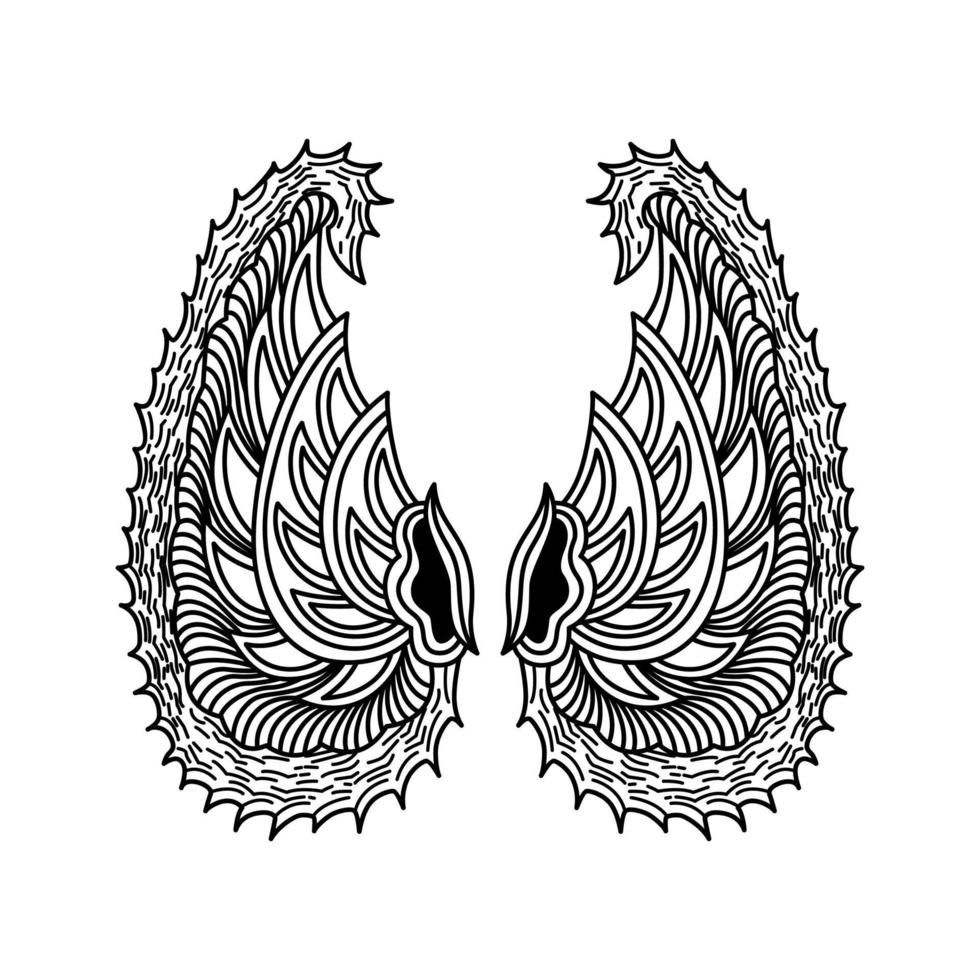 Batik Artistic Design Drawing Wings Vector Design