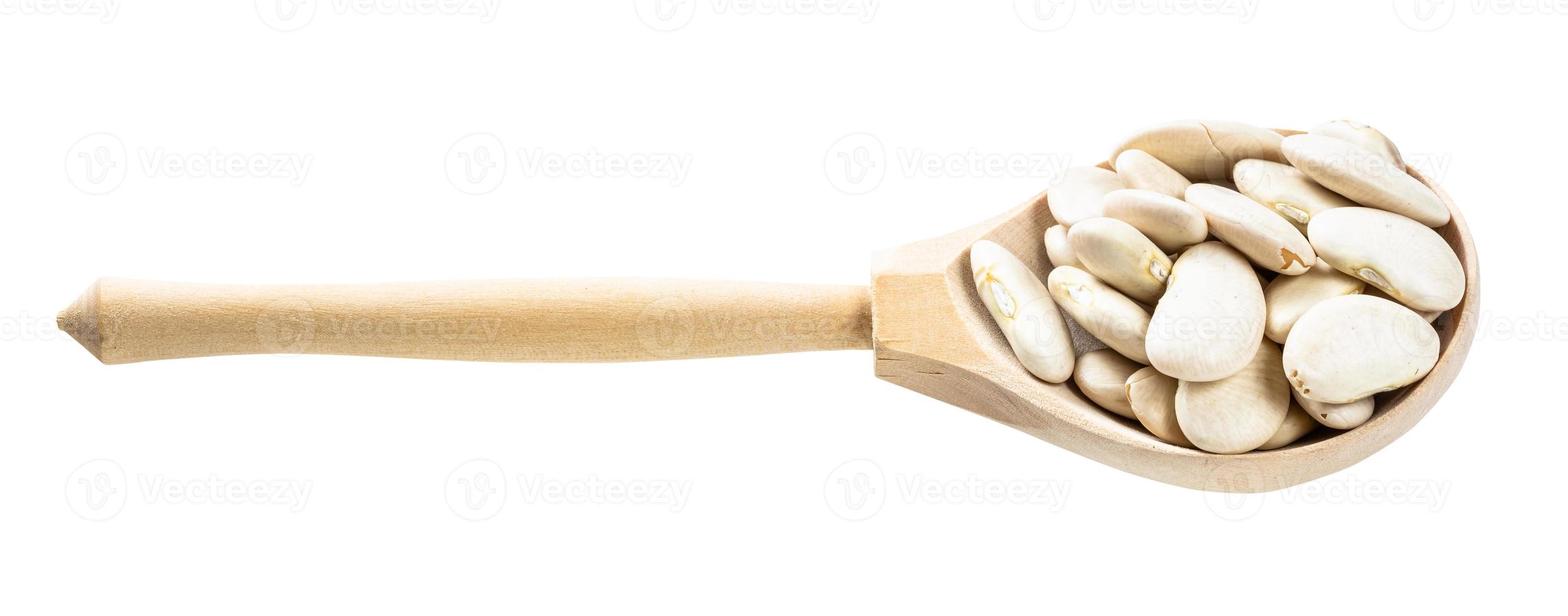 wooden spoon with lima beans isolated photo