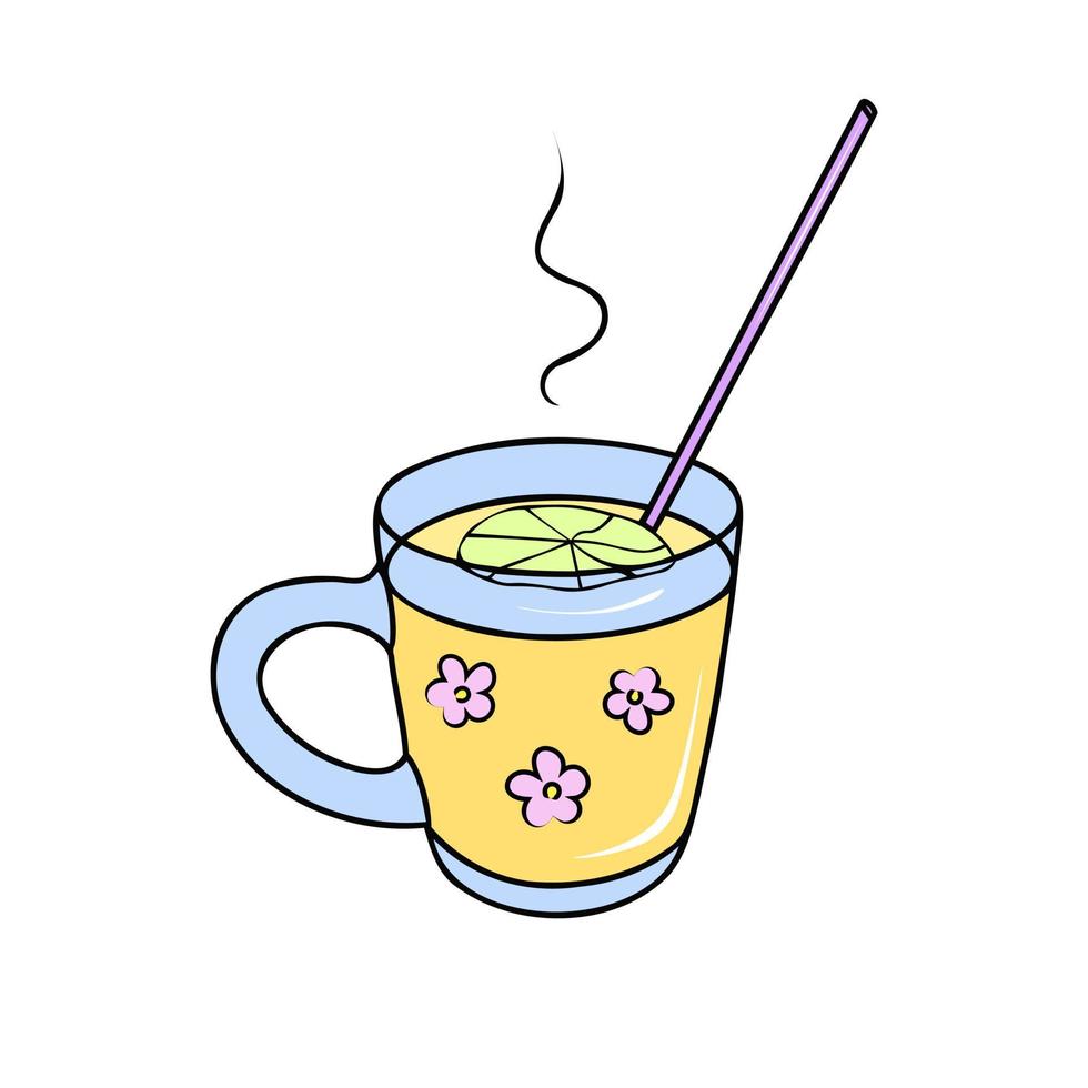 Herbal tea with lemon in glass. Illustration for printing, backgrounds, covers and packaging. Image can be used for greeting cards, posters, stickers and textile. Isolated on white background. vector