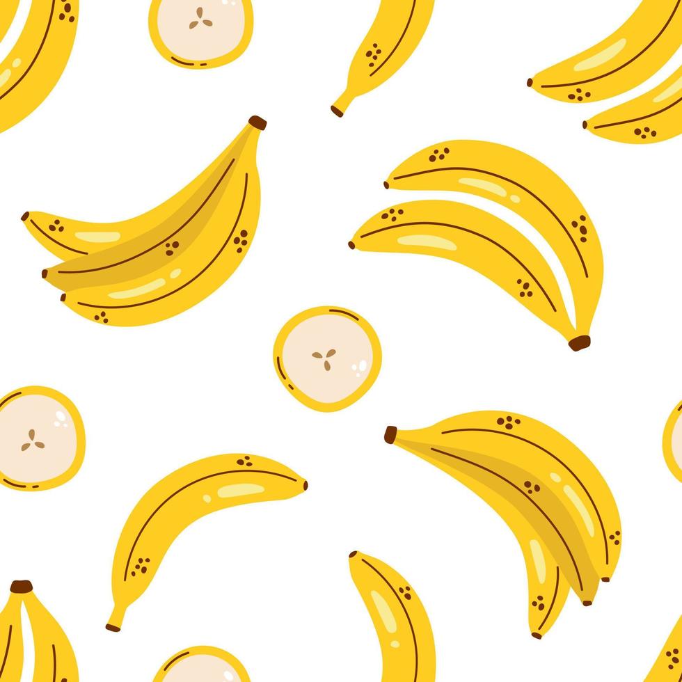 Cute pattern with yellow bananas on white background. Banana seamless pattern. Tropical fruit. vector