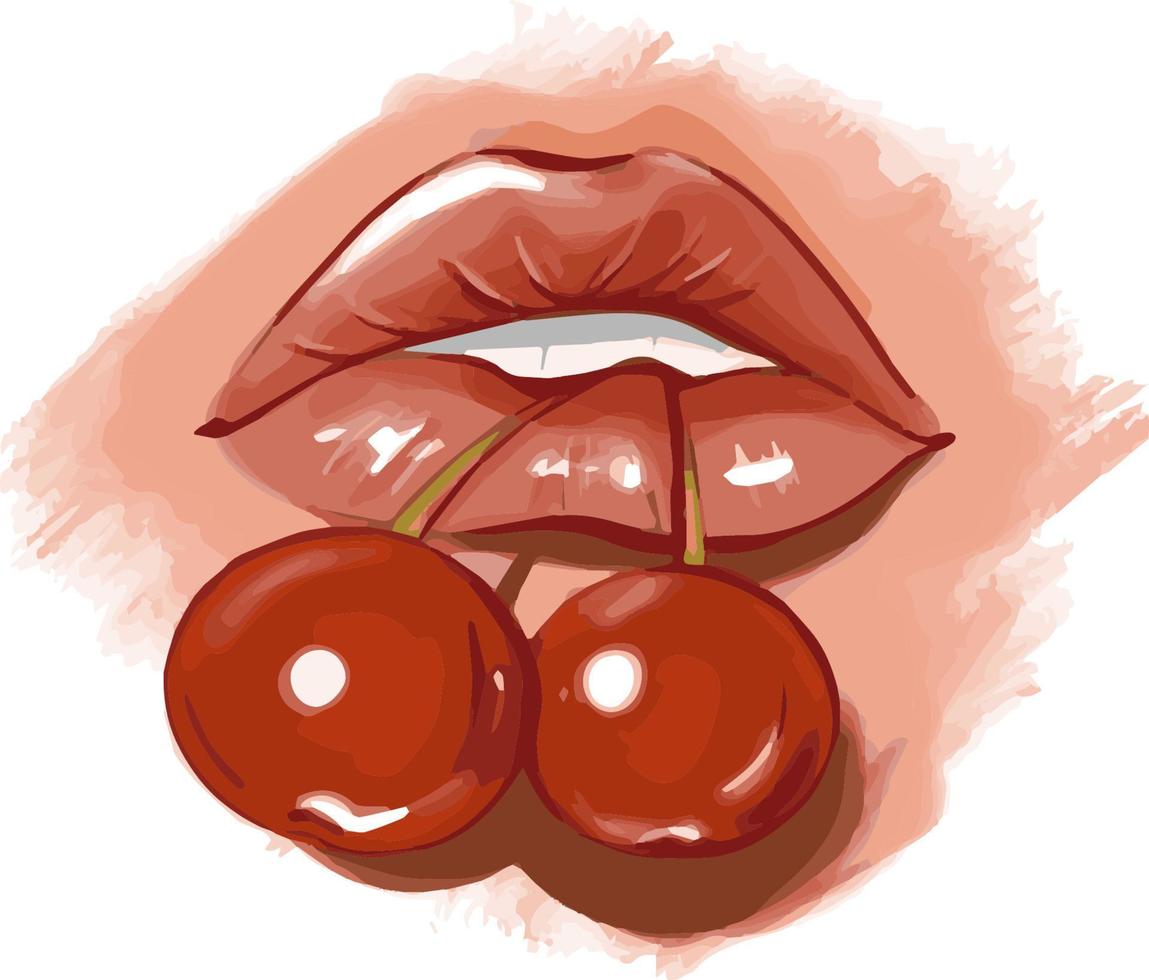 labios con cereza vector