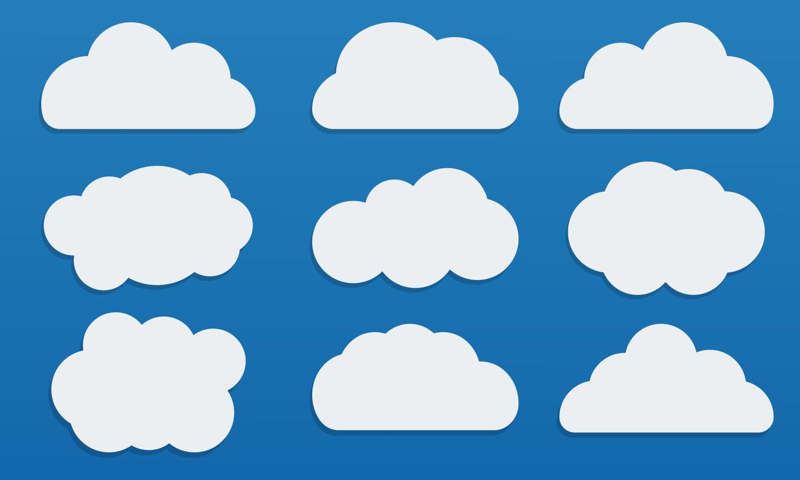 Clouds icons set on blue background. Cloud symbol for your website and mobile app. Vector illustration. EPS 10.