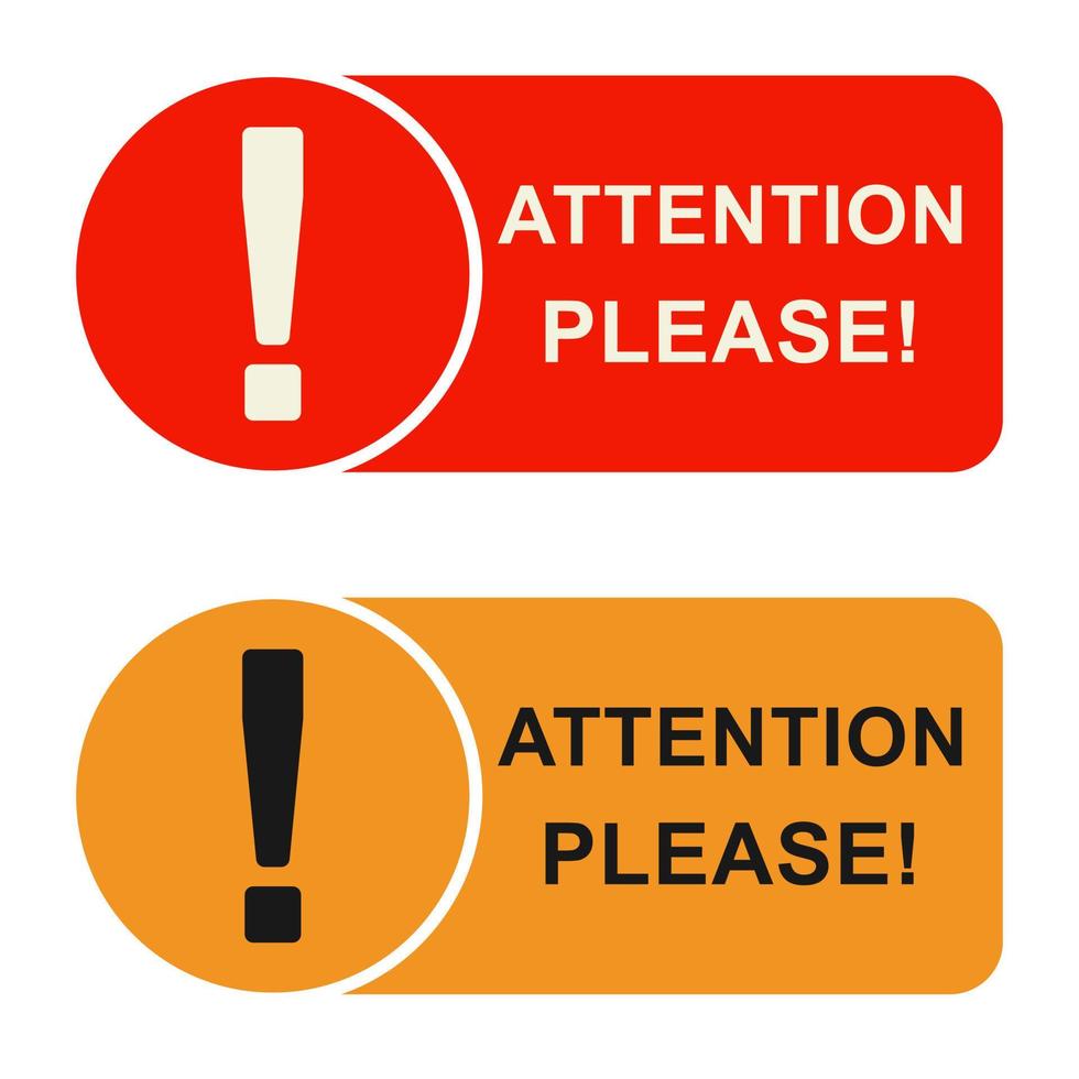 Attention please badges. Important message. Red and yellow attention badge. Vector illustration. EPS 10.