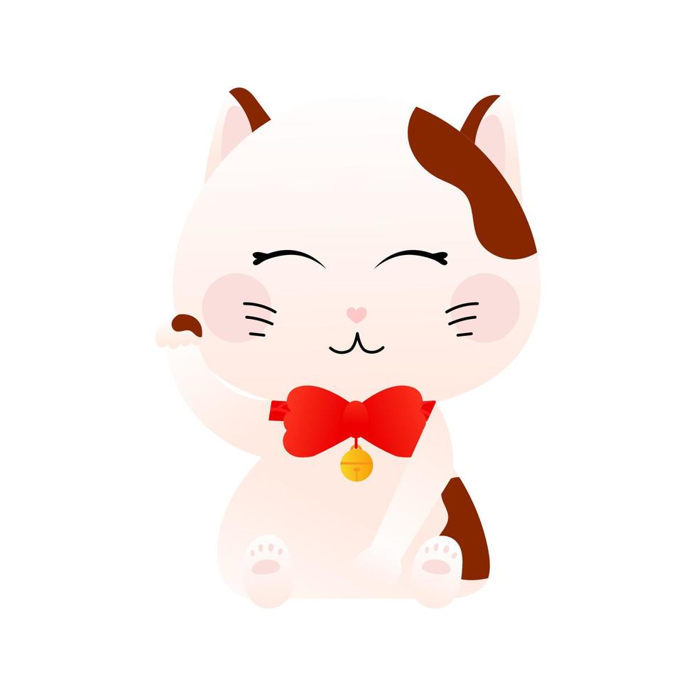 lindo gato afortunado en estilo chino de dibujos animados para el elemento decorativo de año nuevo lunar para diseño aislado sobre fondo blanco vector