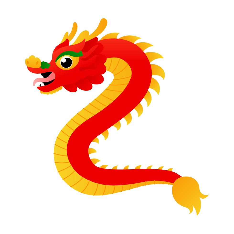 dragón chino rojo en estilo infantil de dibujos animados para elemento decorativo de año nuevo lunar para diseño aislado vector