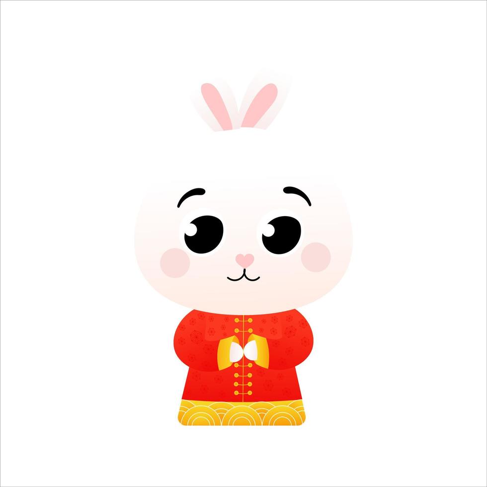 Cute rabbit in Chinese national costume in cartoon style for lunar new year decorative element for design vector