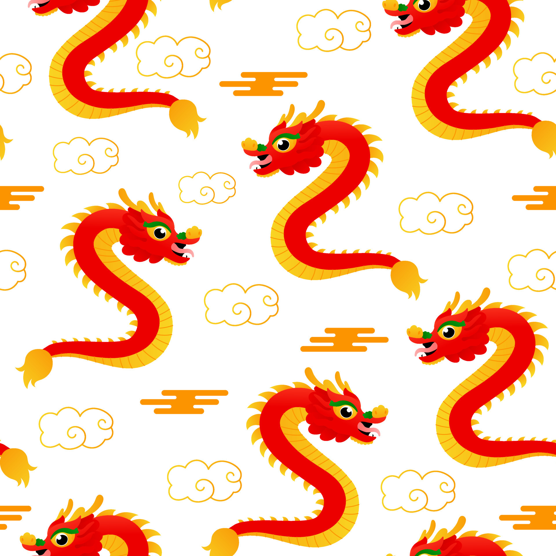 Chinese dragon and clouds seamless pattern on white background for wallpaper  or print in cartoon style, lunar new year theme 11449125 Vector Art at  Vecteezy