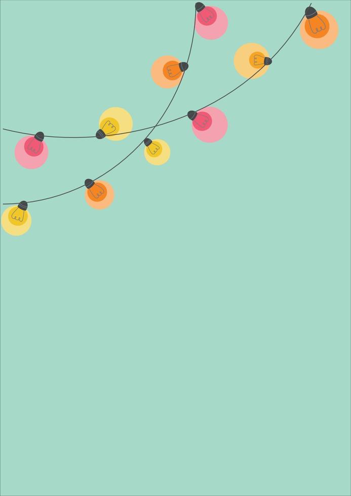 Light garland in a flat style on a light background. Pattern with colored lanterns. Colorful vector art design.