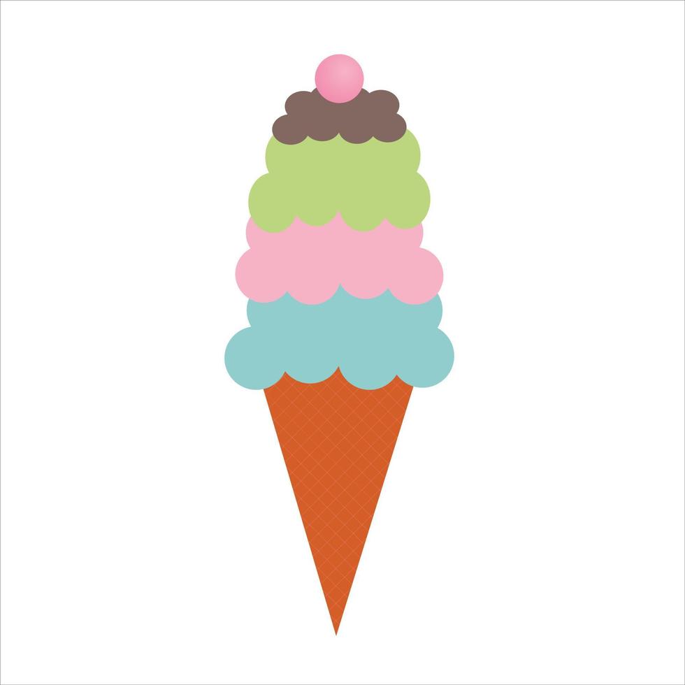 Multi Flavoured Cone Ice Cream Isolated on white vector