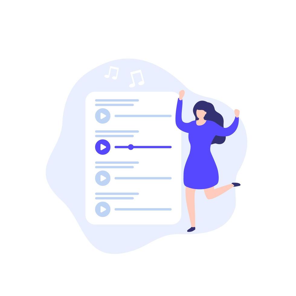 lista de reproducción de música y mujer, aplicación de transmisión de canciones en línea vector