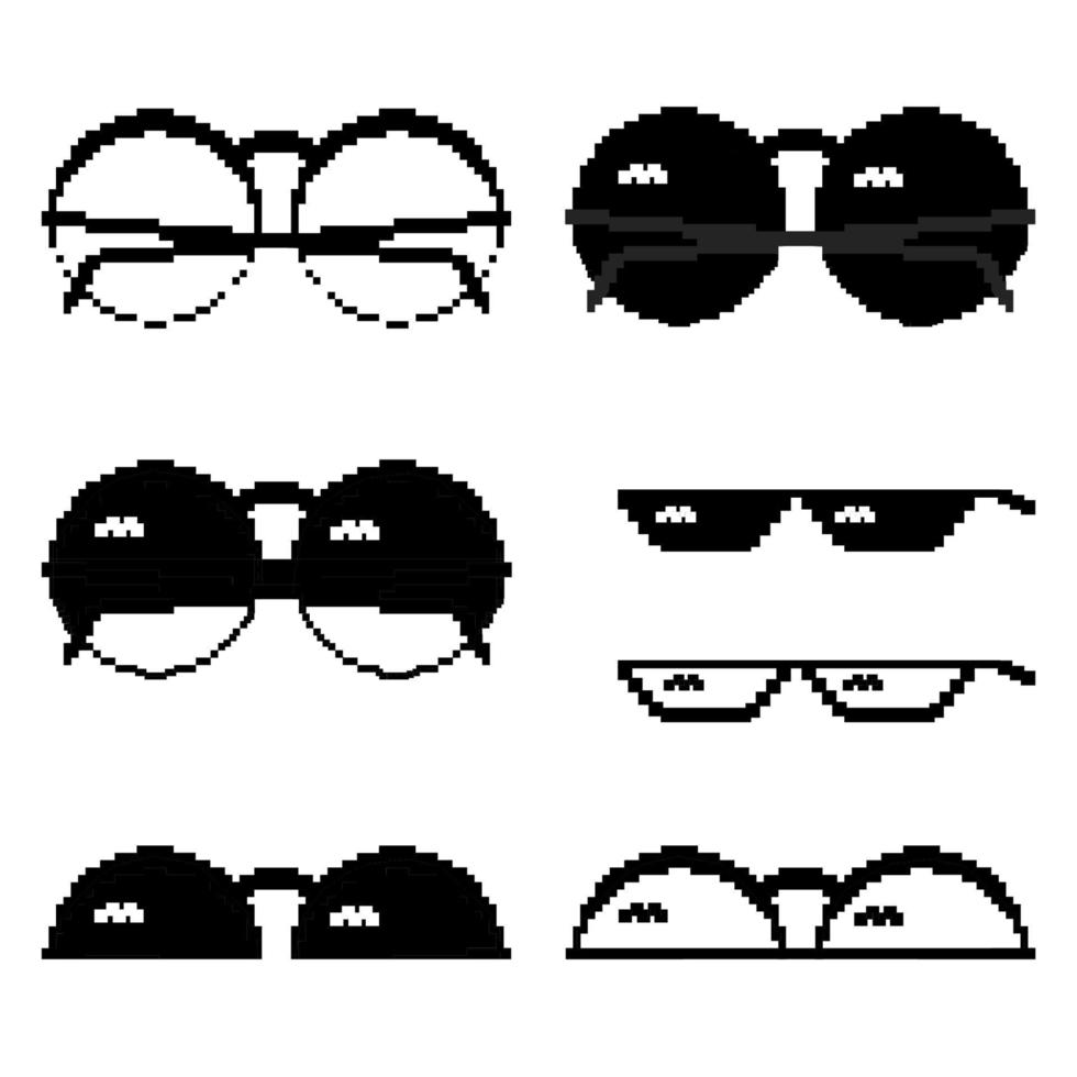 Pixelated black sunglasses for gangster and bandit, bad guy. Internet meme on a white background. vector