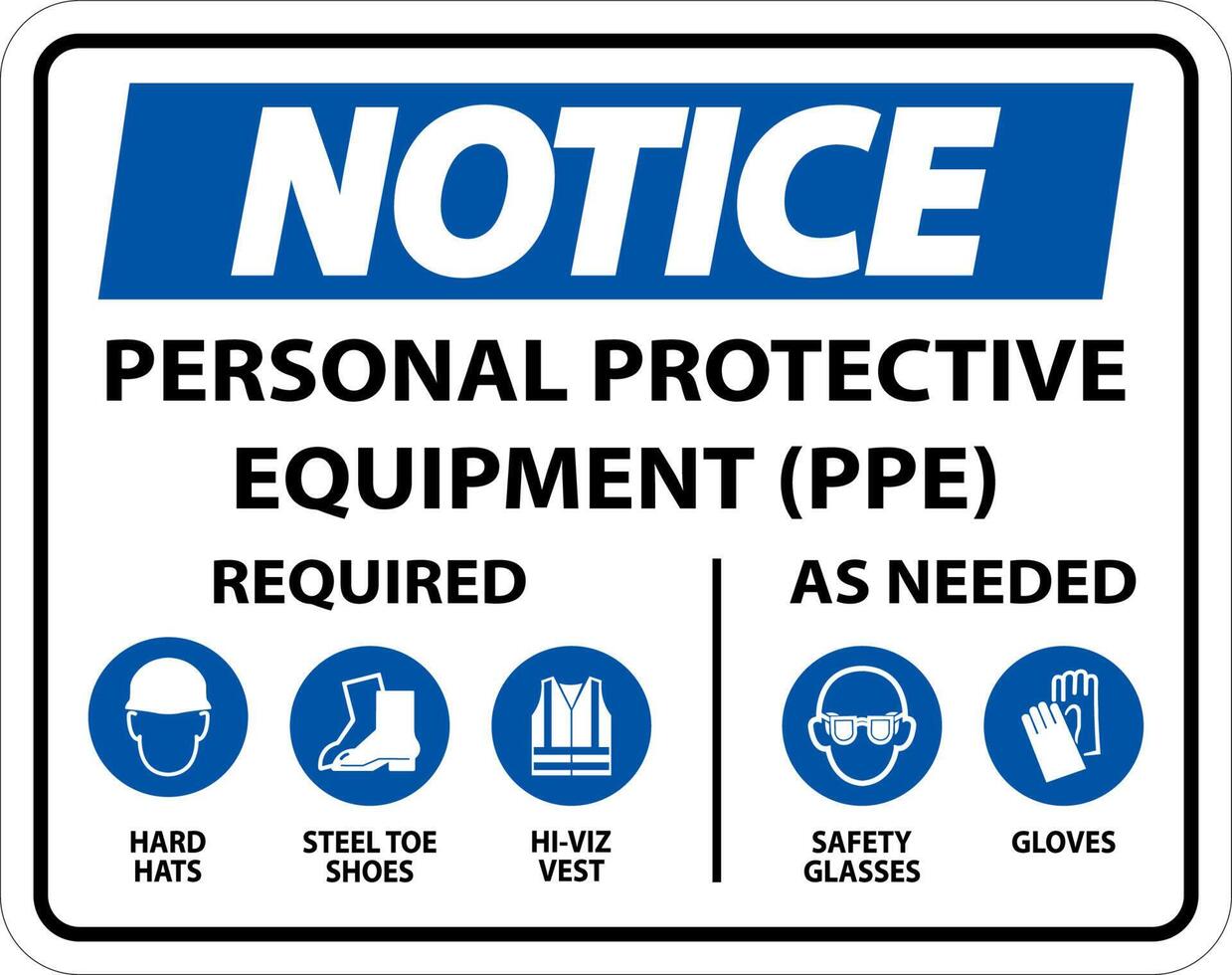 Notice PPE Required As Needed Sign On White Background vector