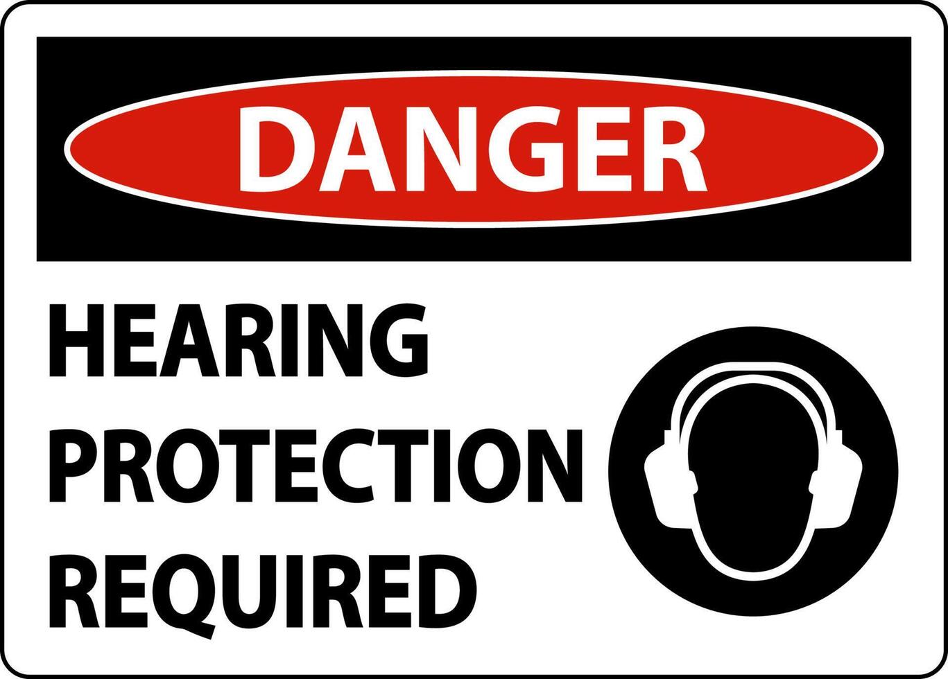 Danger Hearing Protection Required Sign On White Background vector