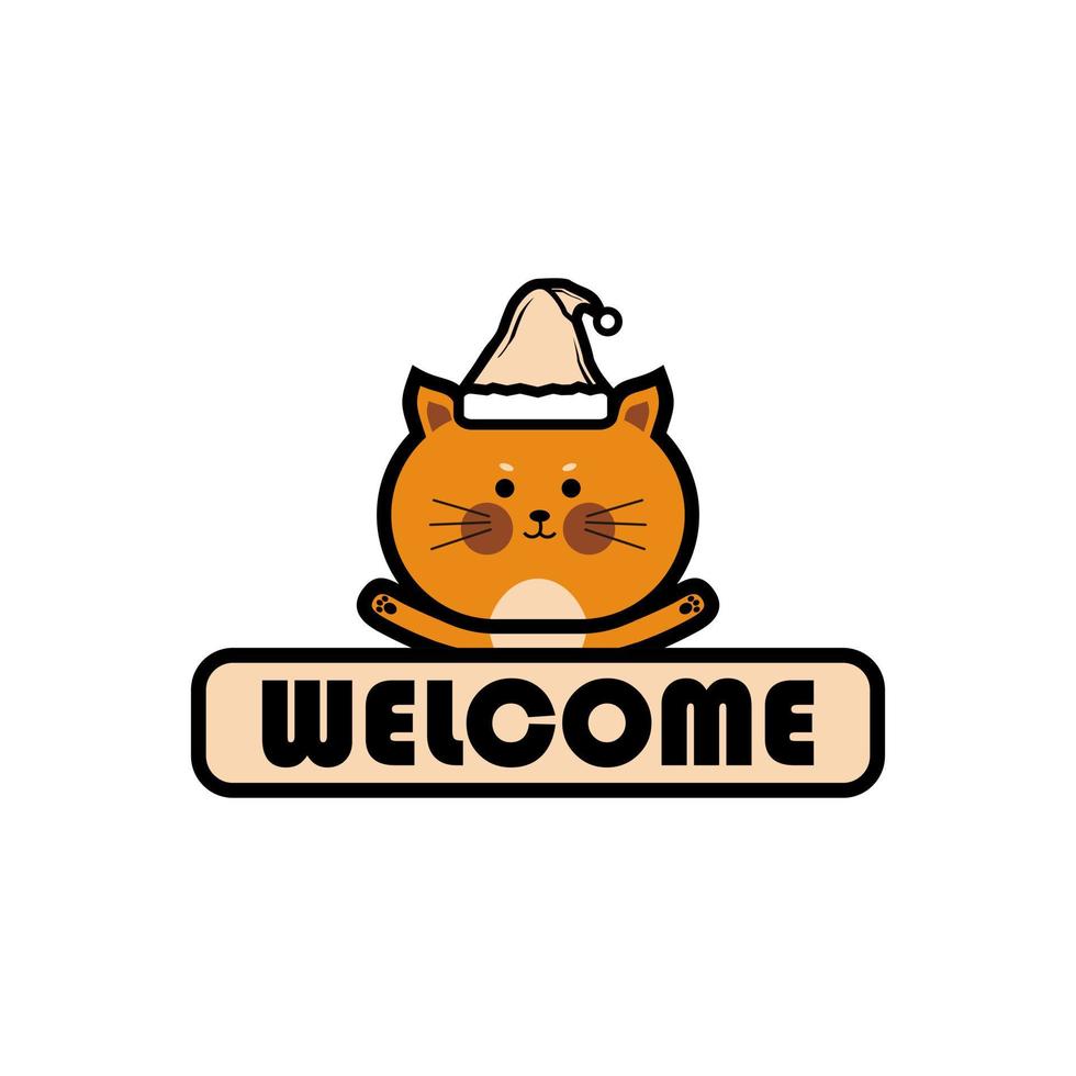 Cute kitten hold a welcome sign, cartoon cat vector