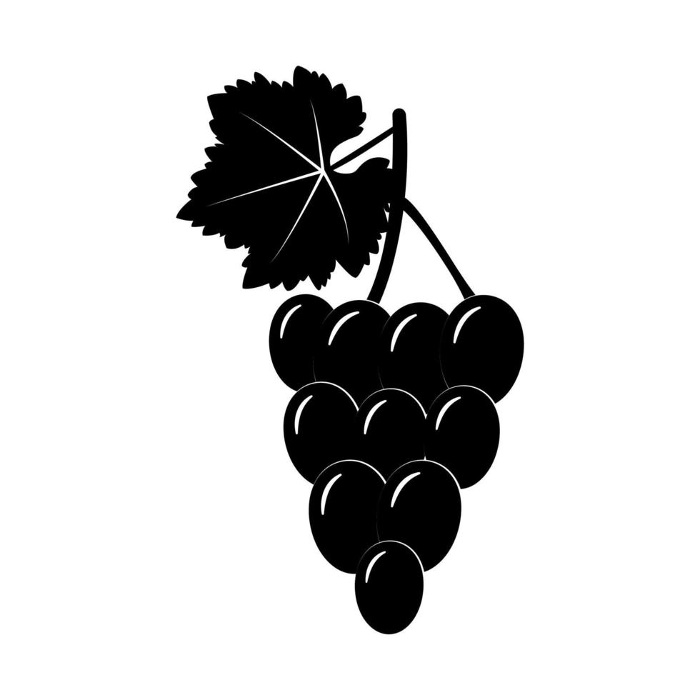 racimo de uvas con ilustración de silueta negra de hoja vector