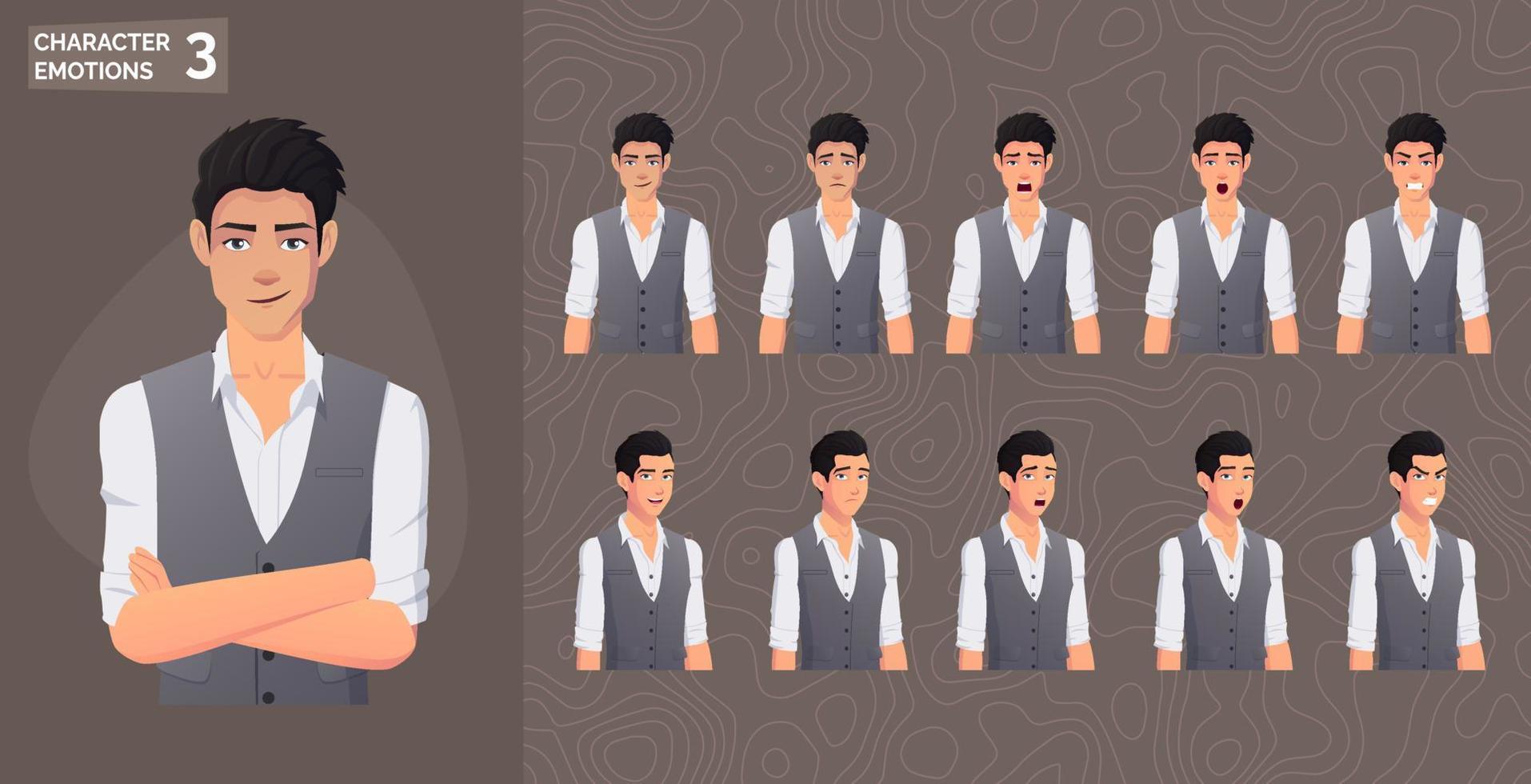 dibujos animados hombre de negocios carácter cara expresiones y emociones vector premium