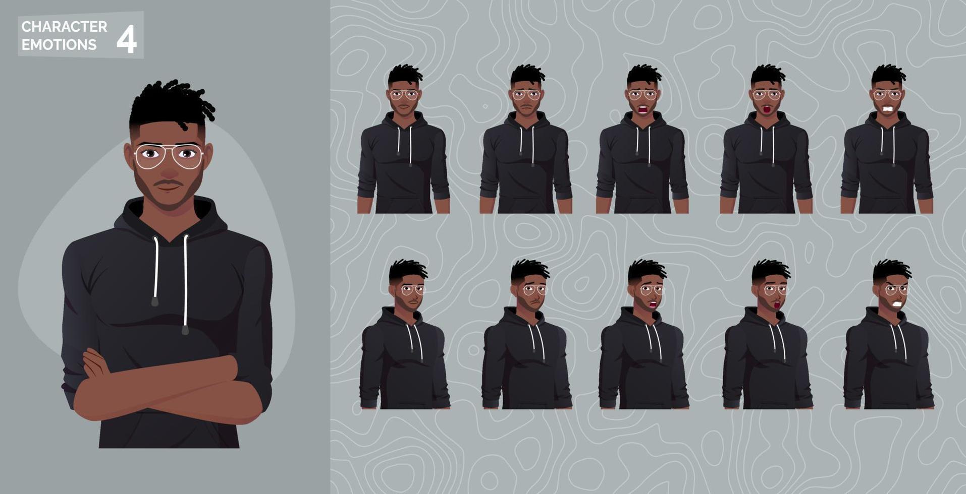 Character Face Expressions and Emotions Man Wearing Hoodie premium Vector