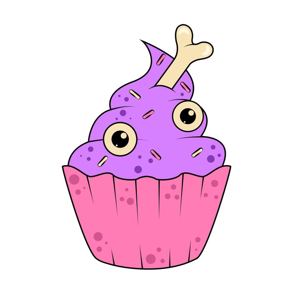 cupcake con ojos y huesos dulzura de halloween tatuaje temporal o pegatina en estilo maravilloso vector