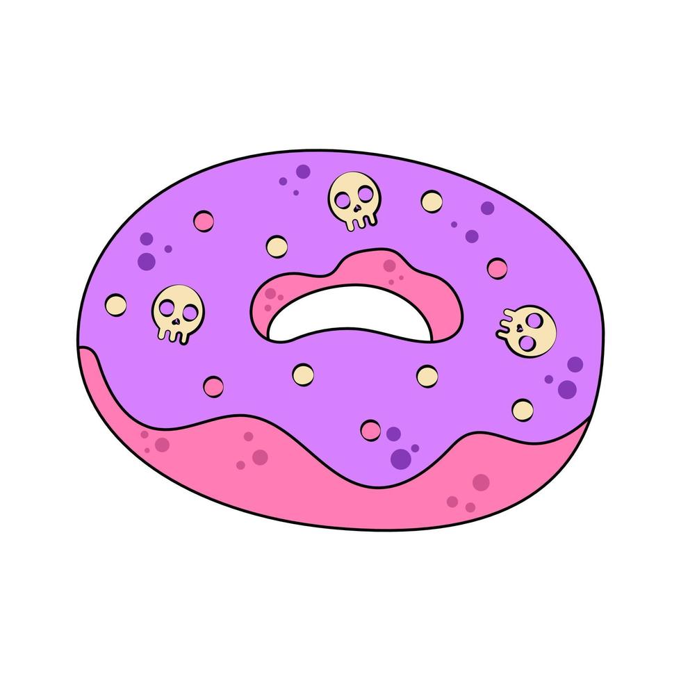 Skull Donut Candy for Halloween Temporary Tattoo or Sticker in Groovy Style vector