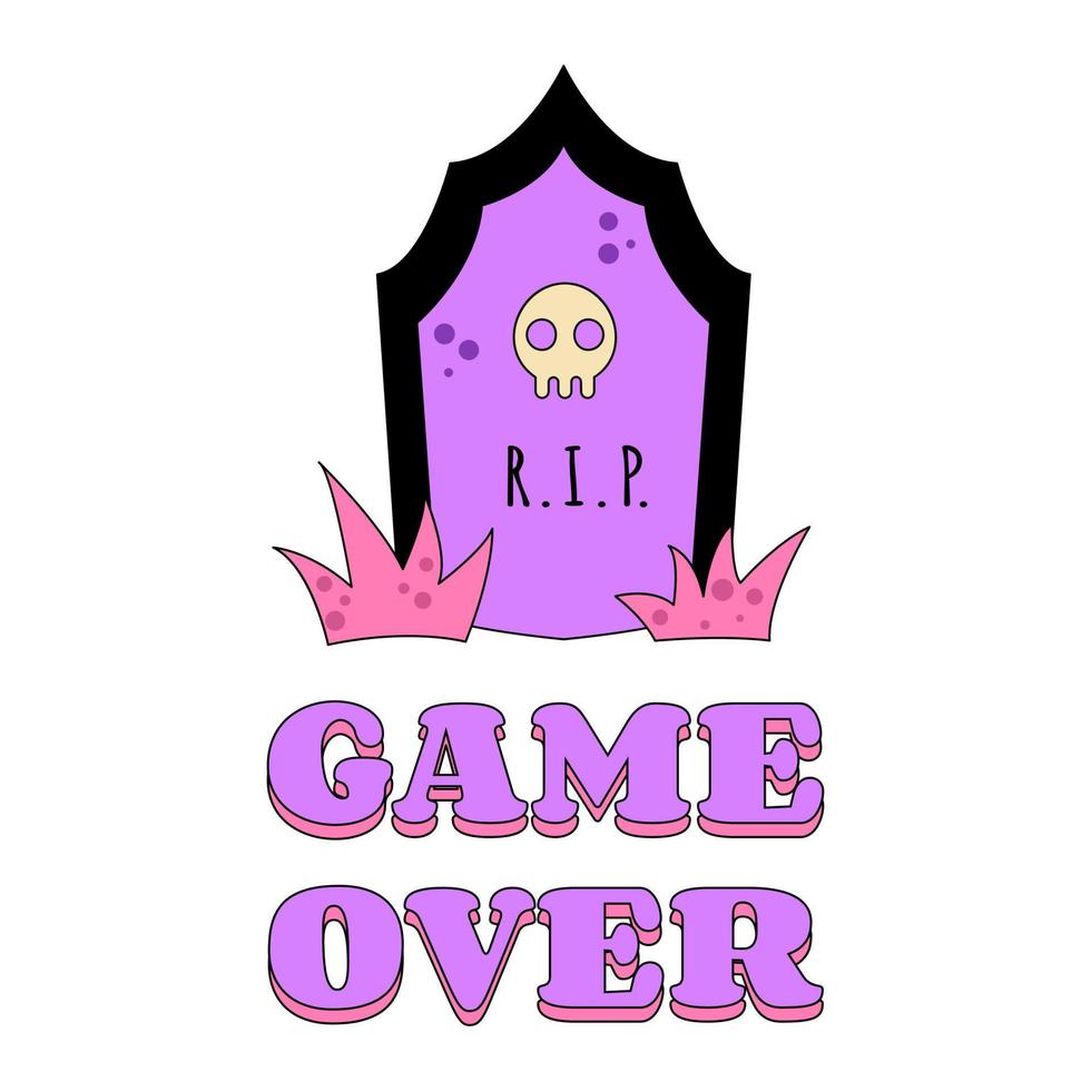 Grave with Scull Halloween Temporary Tattoo or Sticker in Grove Style Text Game Over vector