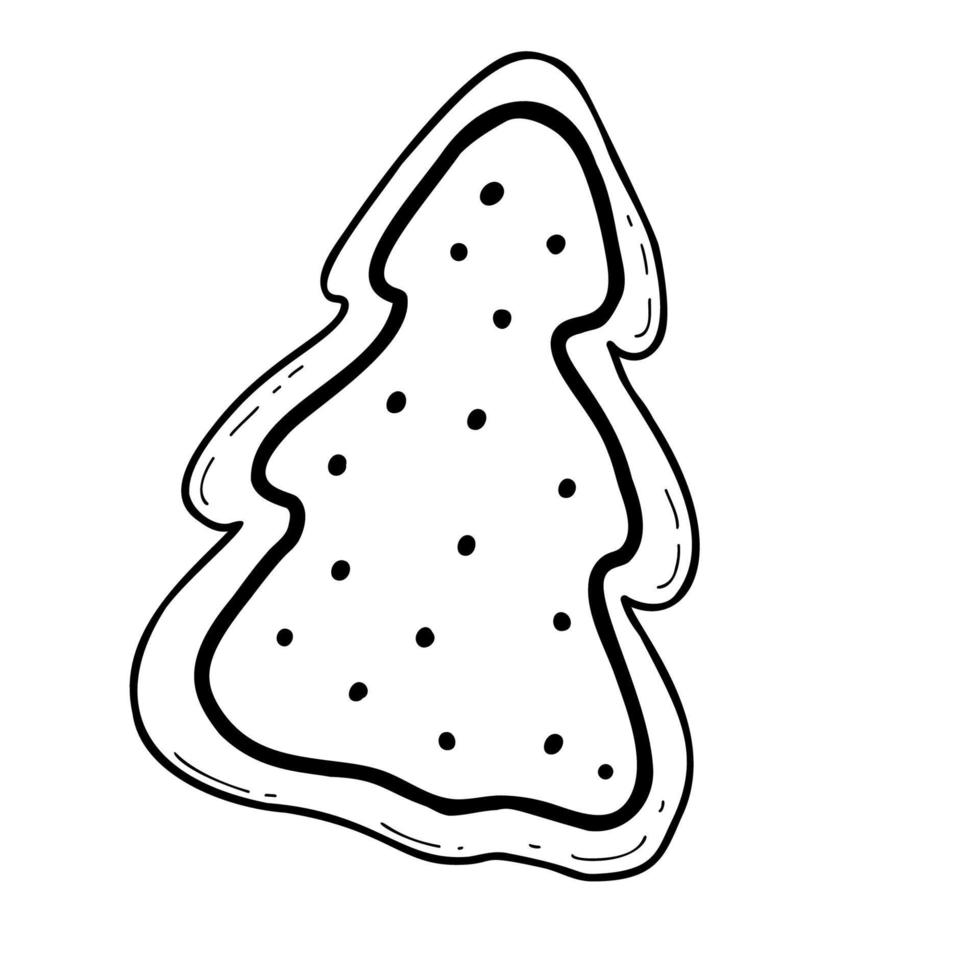 Gingerbread. linear Christmas tree. Linear hand drawing vector