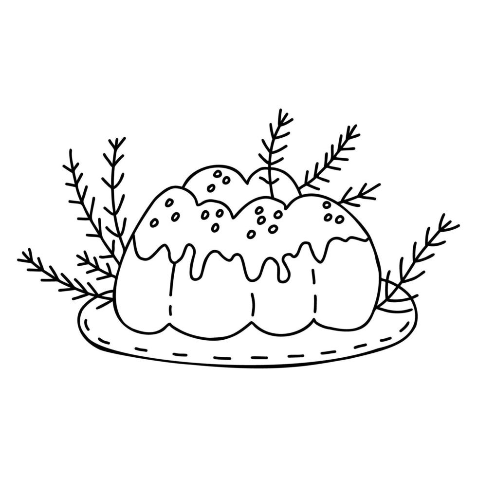 Ginger cake. Christmas cake. Linear hand drawing vector