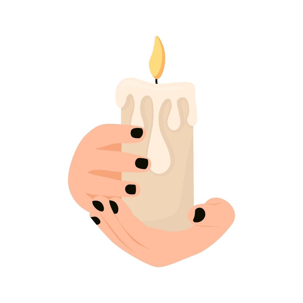 Candle in hands for Halloween design. vector