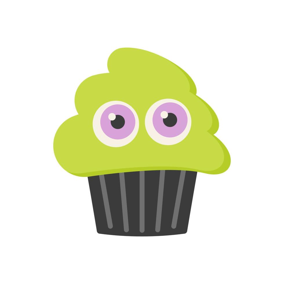 Cupcake with eyes for Halloween design in cute style. vector