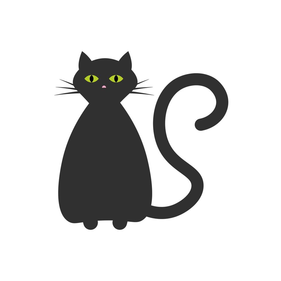Black cat with green eyes for Halloween design. vector