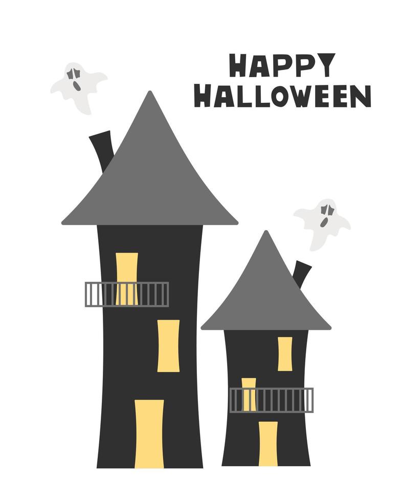 casas con fantasmas. banner de feliz halloween para web, postales, volantes, etc. vector