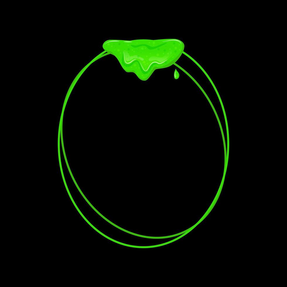 Oval vertical frame with a spill green slime. Dripping toxic viscous liquid. Vector cartoon illustration