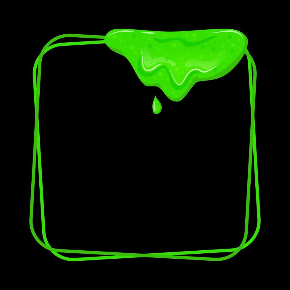 Square frame with a spill green slime. Dripping toxic viscous liquid. Vector cartoon illustration