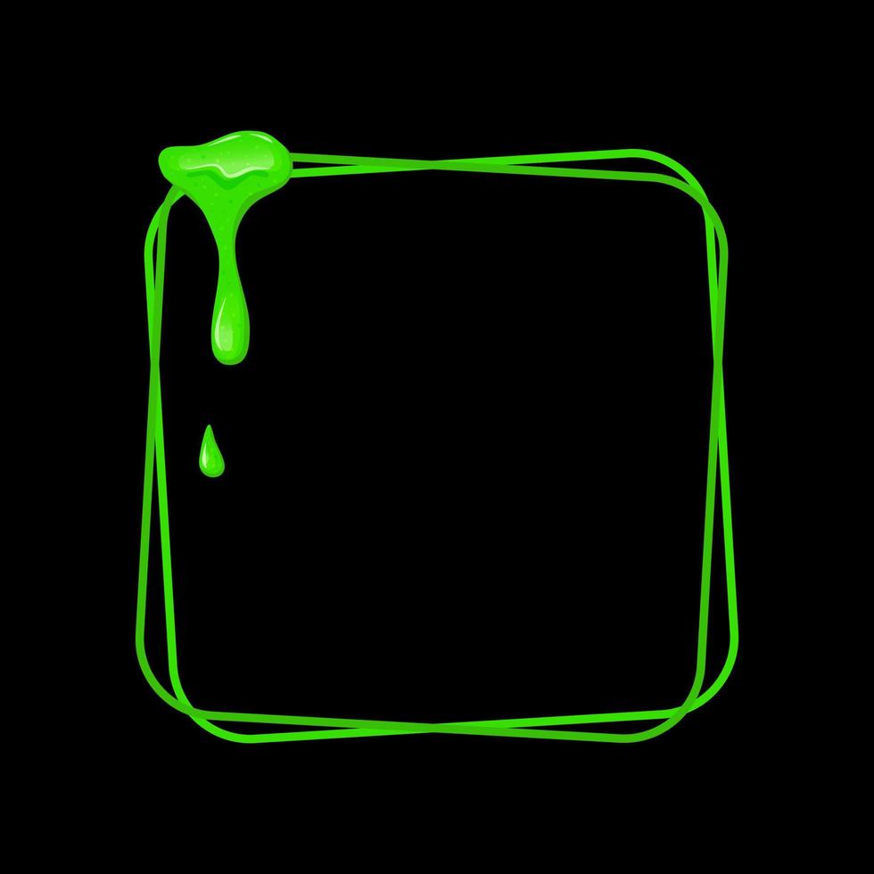 Square frame with a spill green slime. Dripping toxic viscous liquid. Vector cartoon illustration