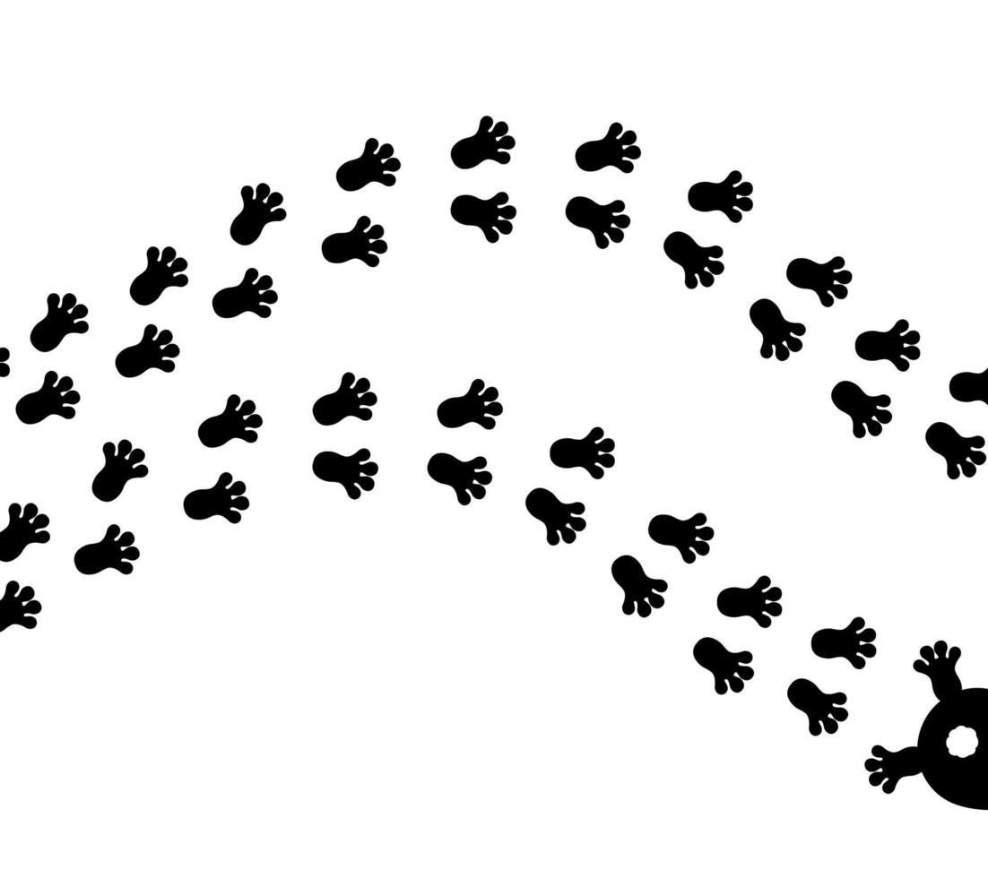 Paw footprint of rabbit on white background. Rabbit run away. Hare track for backgrounds, patterns, design, greeting cards, child prints and etc. Vector illustration.