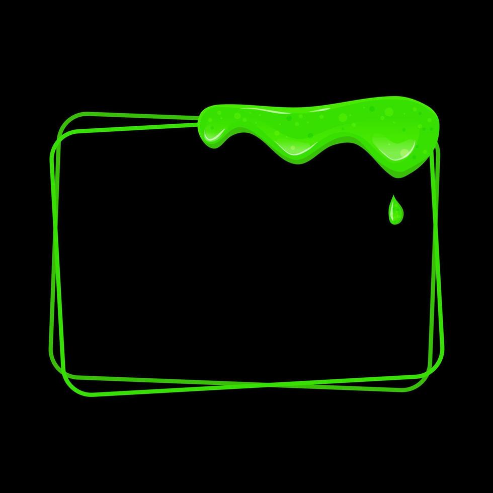 Rectangular horizontal frame with a flowing green slime. Dripping toxic viscous liquid. Vector cartoon illustration