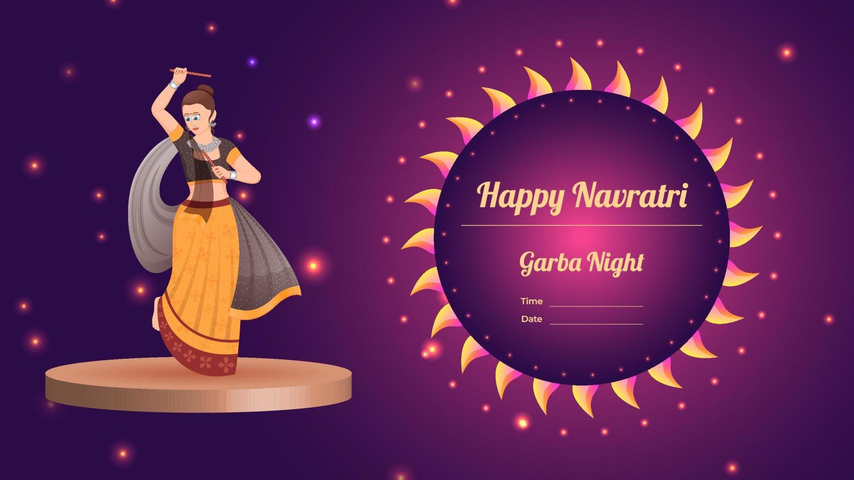 dandiya girl vector banner ilustración, creative dandiya banner vector, feliz navratri.