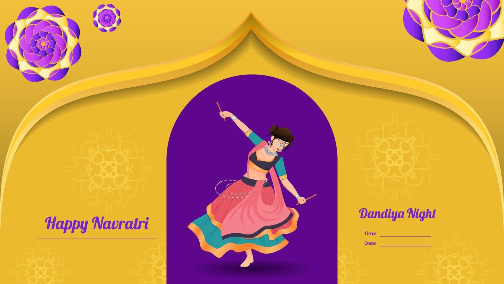 vector de niña vestida tradicionalmente, vector de banner dandiya creativo, navratri feliz.