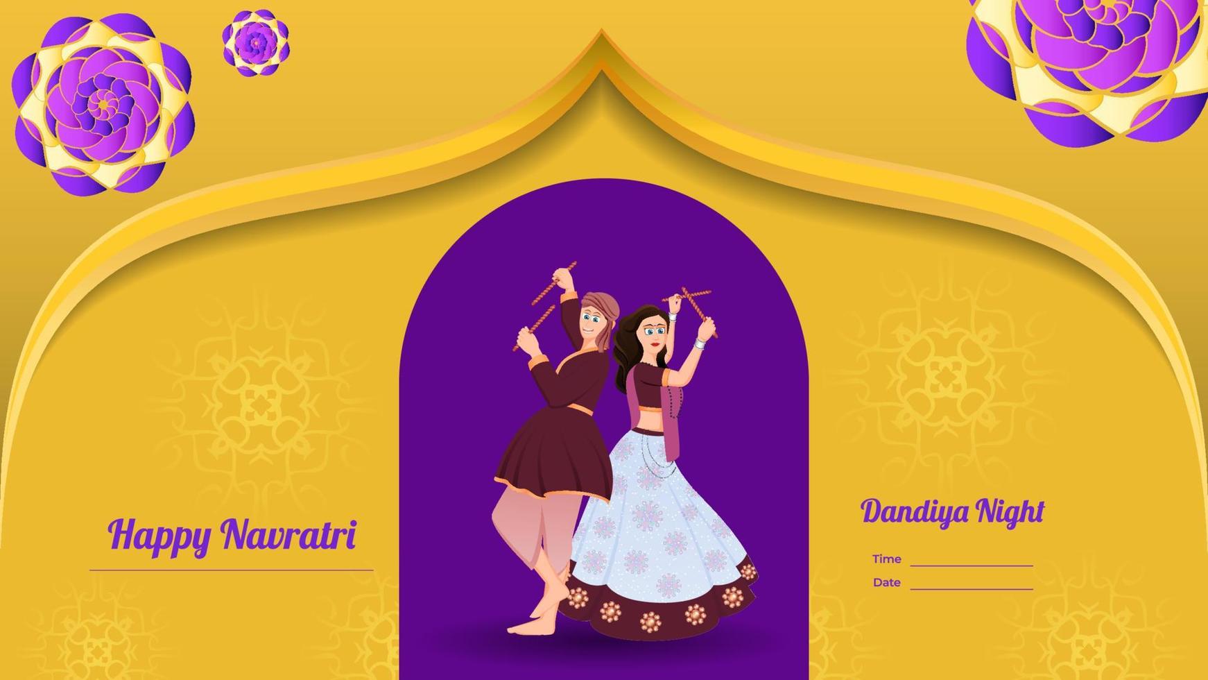 couple dandiya banner vector illustration, happy navratri.