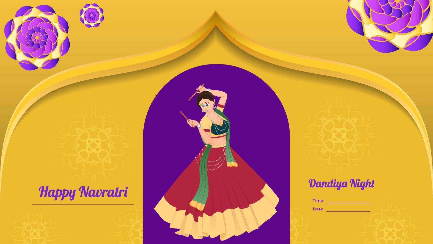 vector de niña vestida tradicionalmente, vector de banner dandiya creativo, navratri feliz.