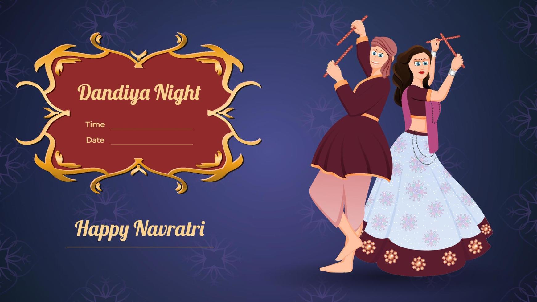 pareja dandiya noche banner vector, feliz navratri. vector